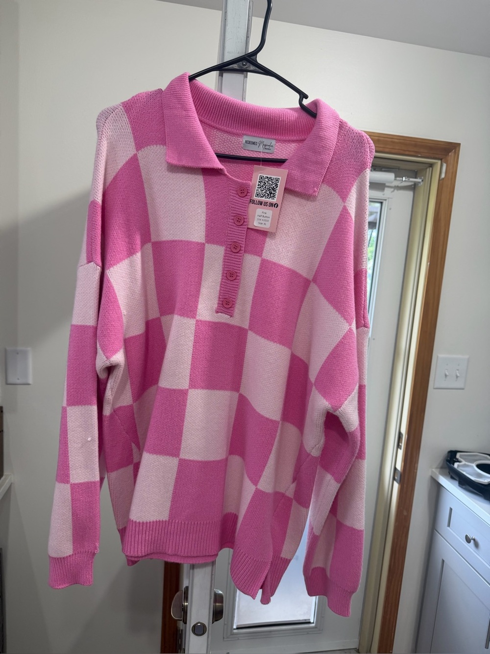 Pink Women's Sweater - Collared Knit Pullover